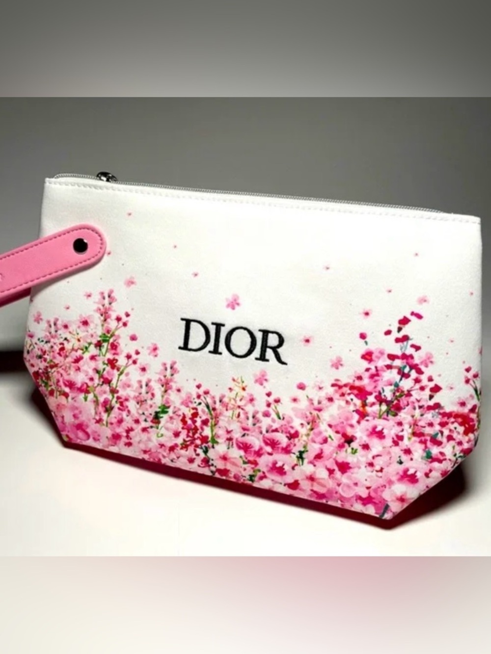 Miss Dior White & Pink Floral Cosmetic Pouch  Dior Bloom Makeup Fabric Pouch